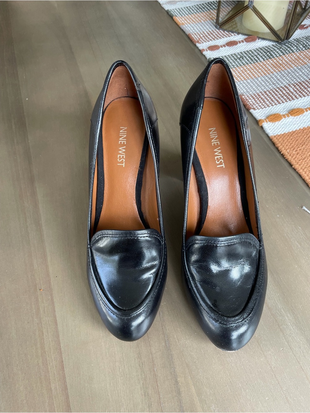 Nine West Black Leather Slip-On Loafers